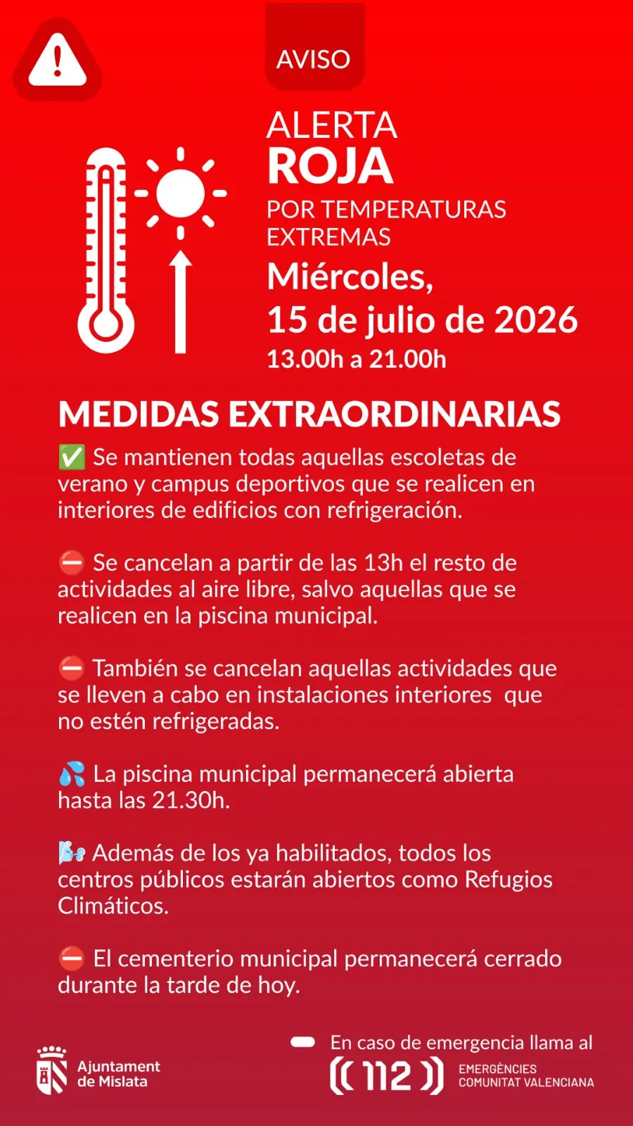 AVISO. Alerta por temperaturas extremas
